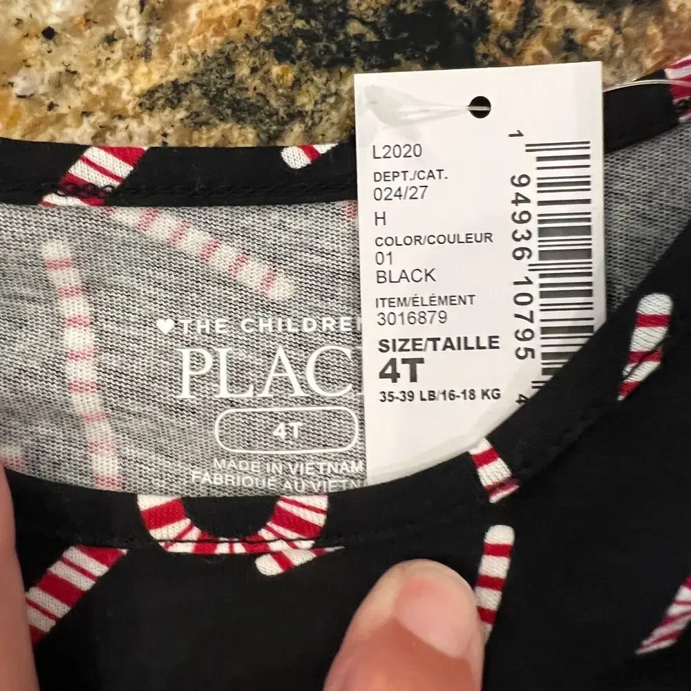 **NWT Children's Place Black W/Candy Cane Christmas Skater Dress -